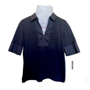 Lafayette 148 Classic Black Polo Collar V Neck Knit Daily Simple Top Size Small